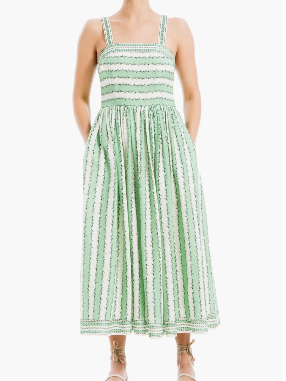 Max Studio Green and White Smocked Sundress